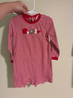 Red Striped Kids Pajamas Romper - Football Appliqué